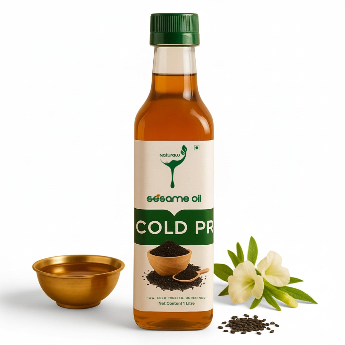 Cold Pressed Sesame Oil, Organic, Pure and Natural