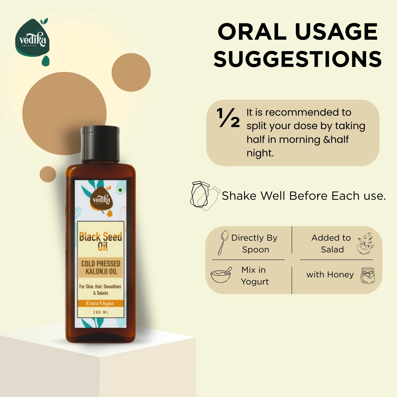 Vedika Organics Extra Virgin Black Seed Oil (200 ml) - Shudhkart