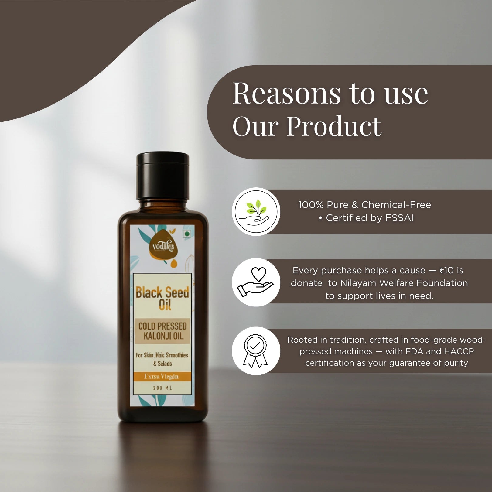 Vedika Organics Extra Virgin Black Seed Oil (200 ml) - Shudhkart