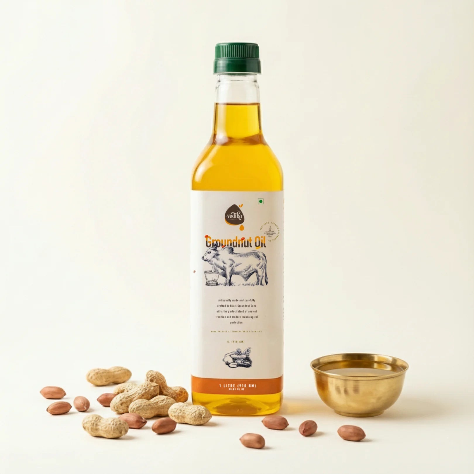 Vedika Organics extra virgin wood pressed groundnut oil 1 litre bottle - pure cooking oil