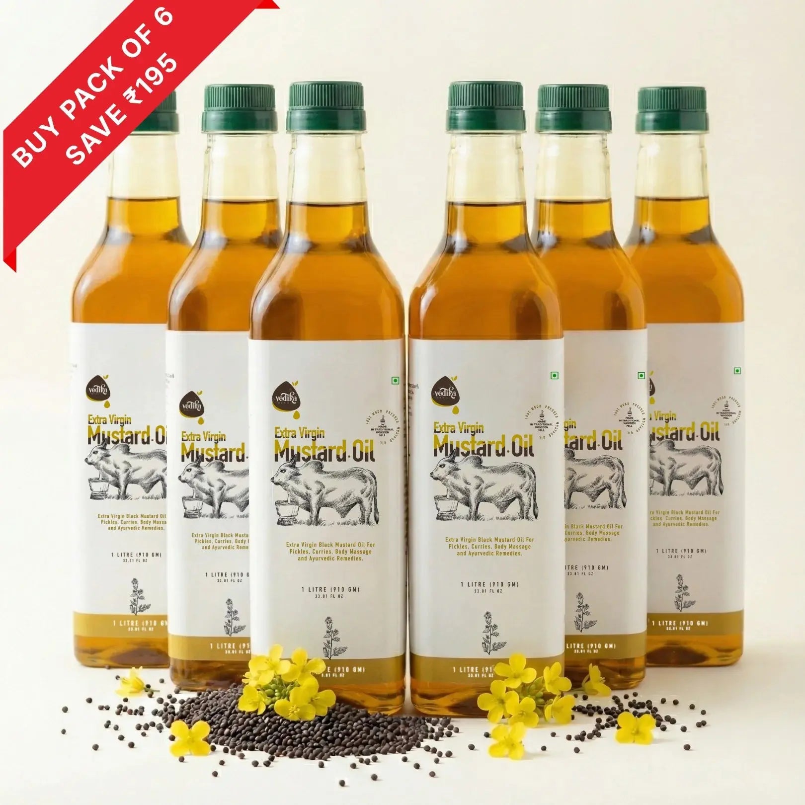 Vedika Organics Extra Virgin Kachi  Ghani Mustard Oil - Shudhkart